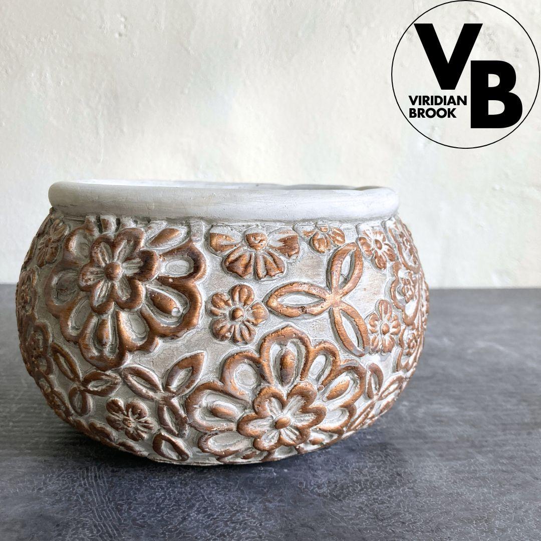 【フローラルジャーポット フラット】おしゃれ 植木鉢 陶器鉢 観葉植物 中型1枚目の画像